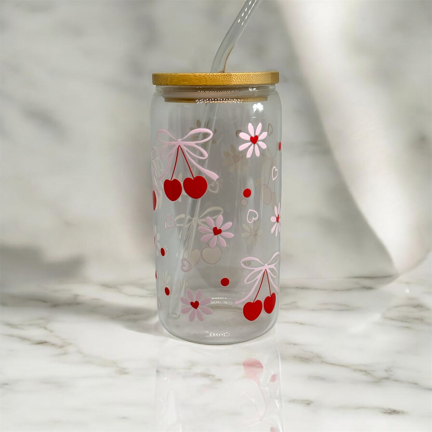 CherryBow 16oz Glass Libbey Can with Straw