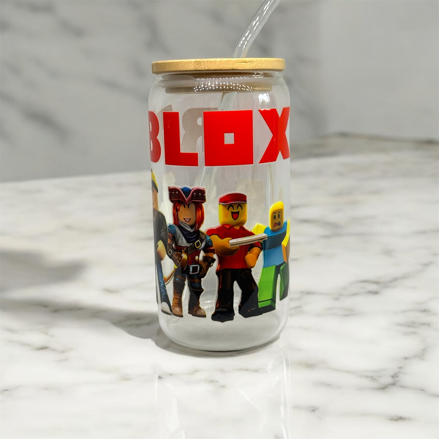 Roblox Glass Tumbler Cup Libbey Can with Straw