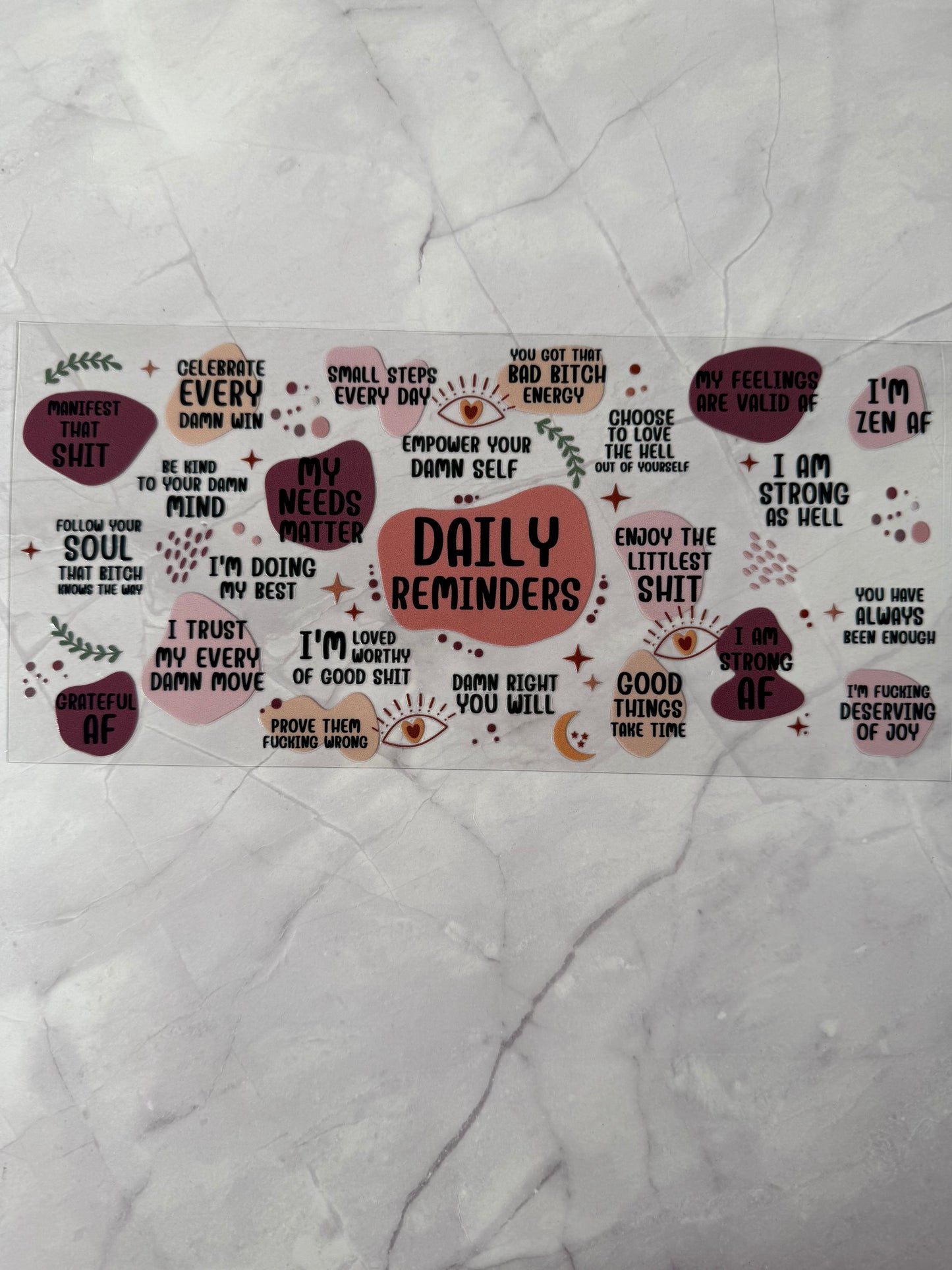Daily reminders 16oz UV DTF Cup Wrap Transfer Sticker
