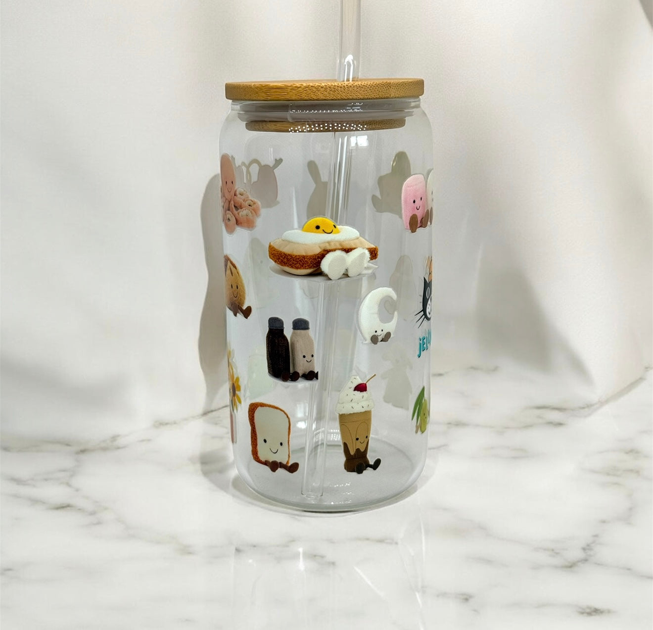 Jellycat 16oz Glass Libbey Can with Lid and Glass Straw