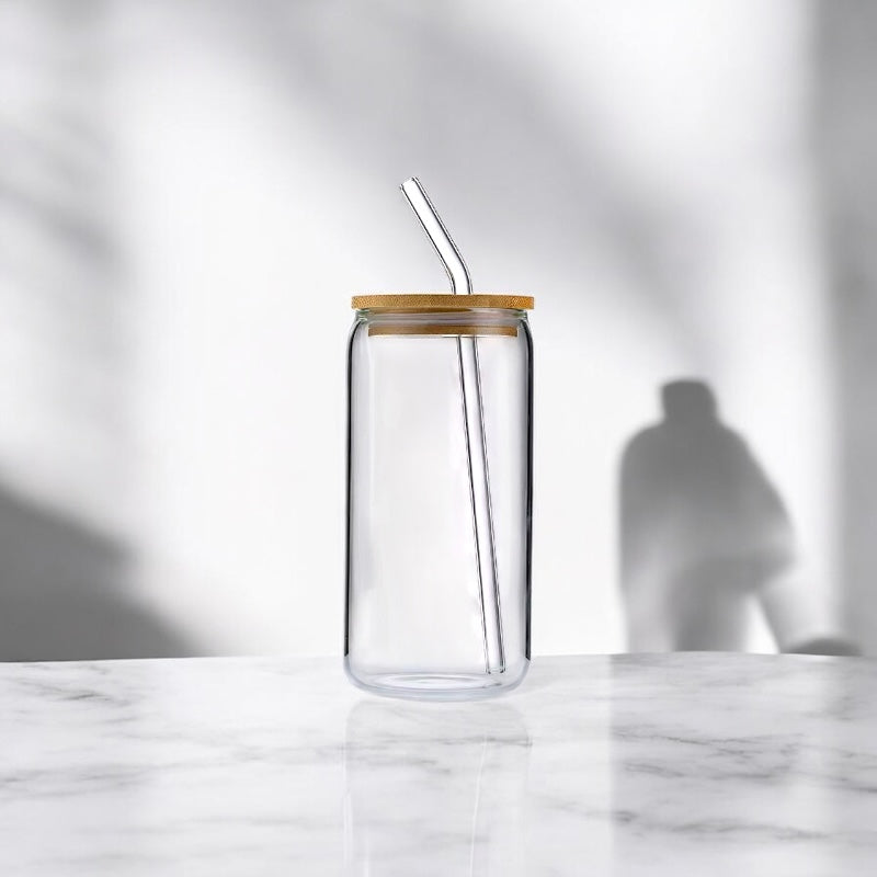 16oz Glass cup with Glass straw