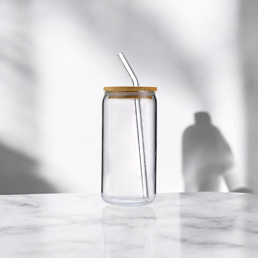 16oz Glass cup with Glass straw