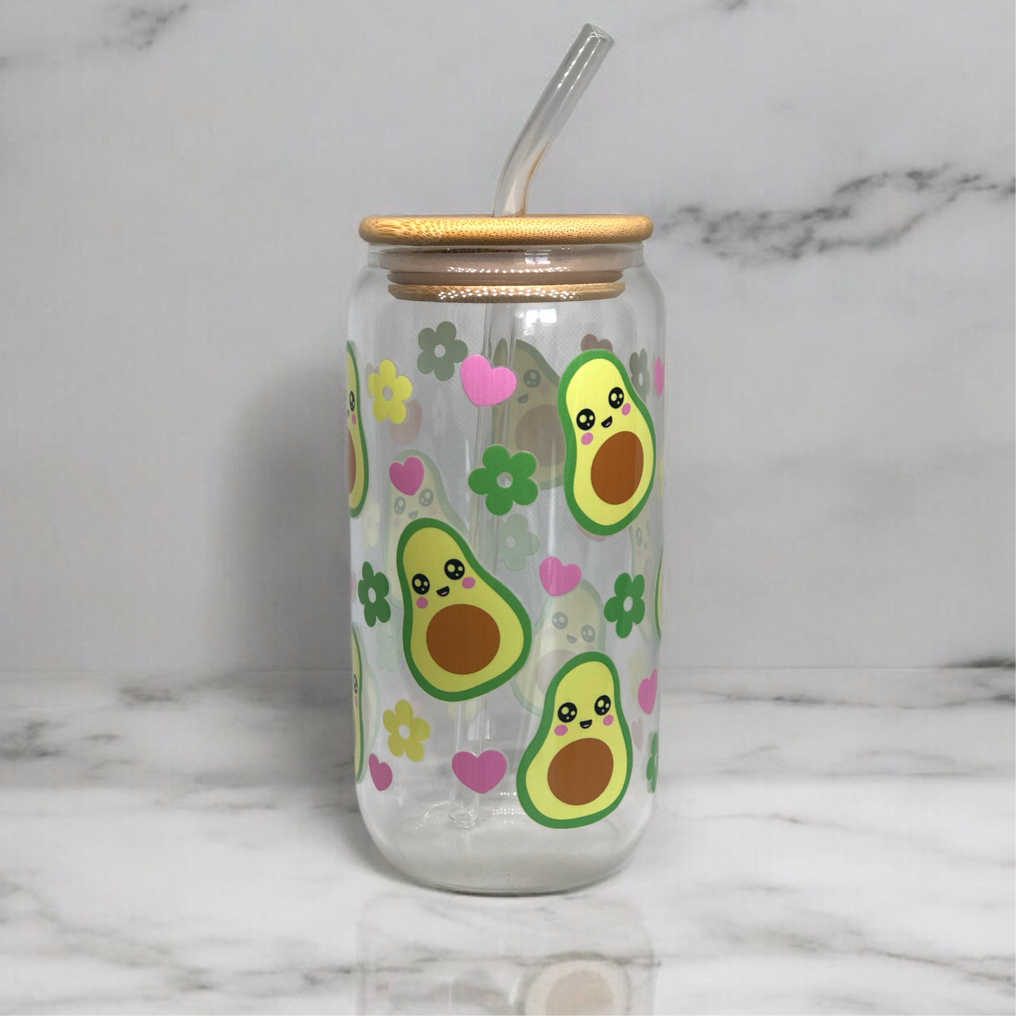 Avocado Glass Tumbler Cup Libbey Can with Straw