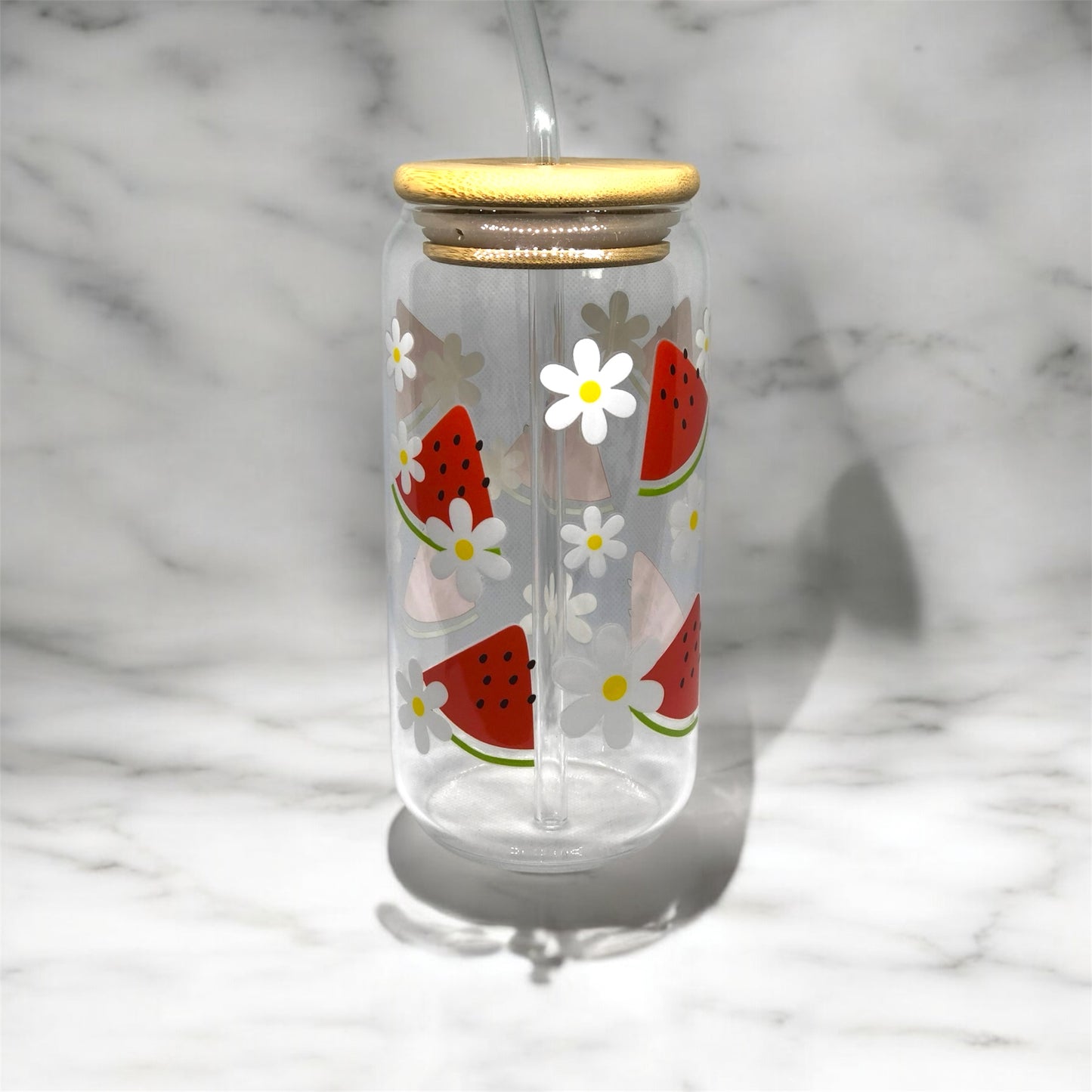 Watermelon Glass Tumbler Cup Libbey Can with Straw