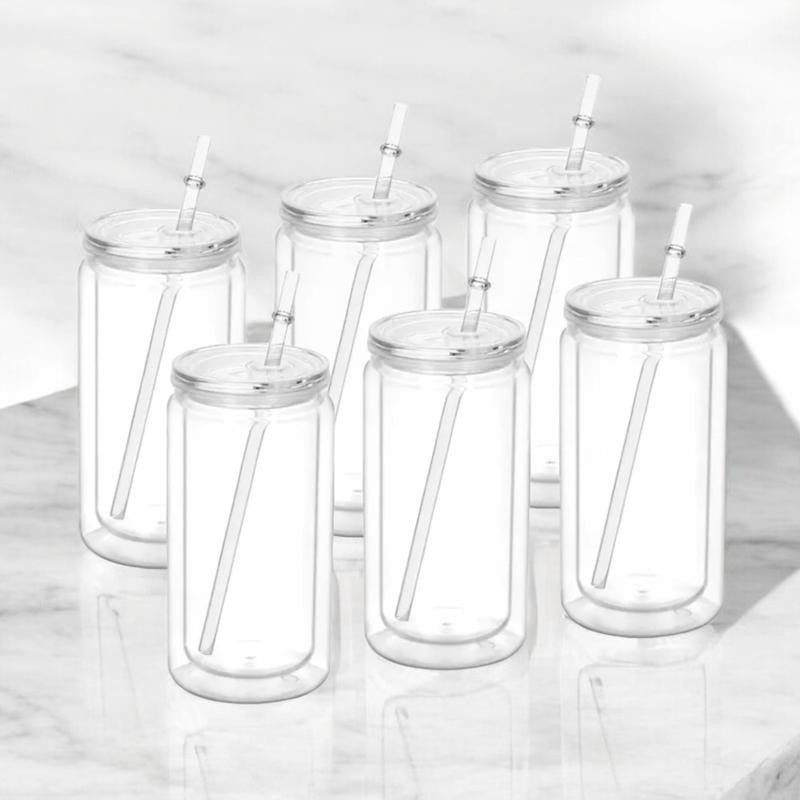 16oz Acrylic Plastic Double-Walled Snowglobe Cups with lid and straw