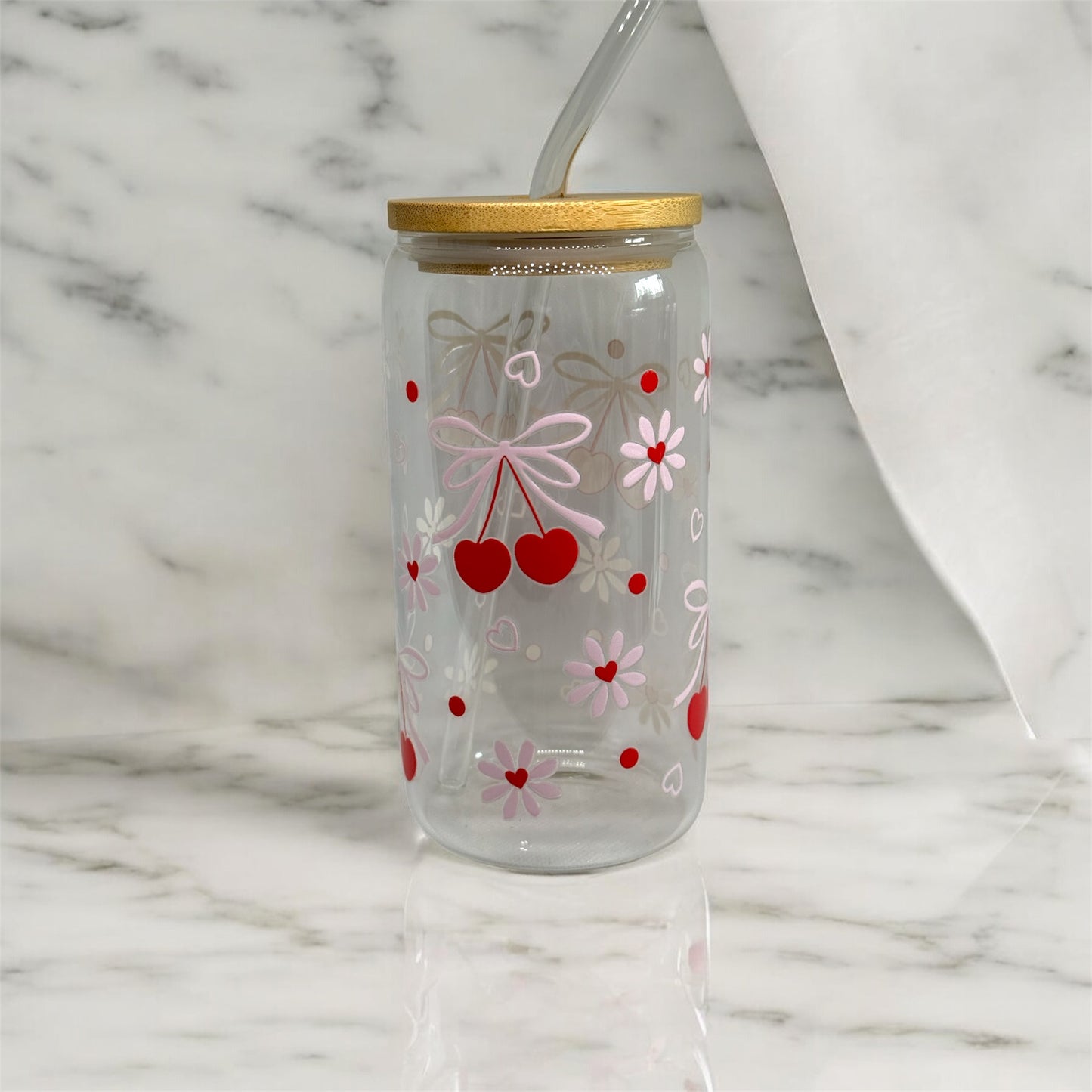 CherryBow 16oz Glass Libbey Can with Straw