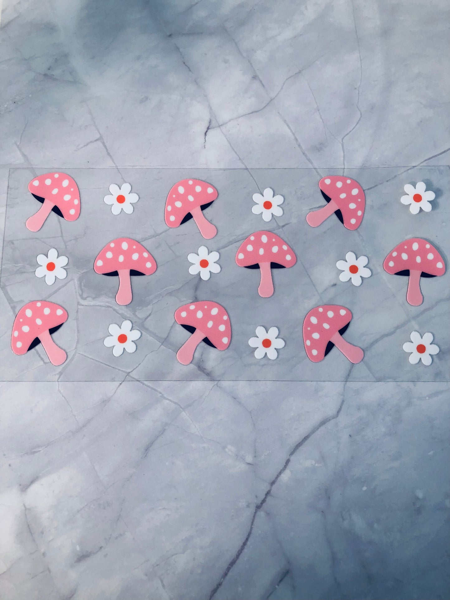 Pink Mushrooms 16oz UV DTF Cup Wrap Transfer Sticker