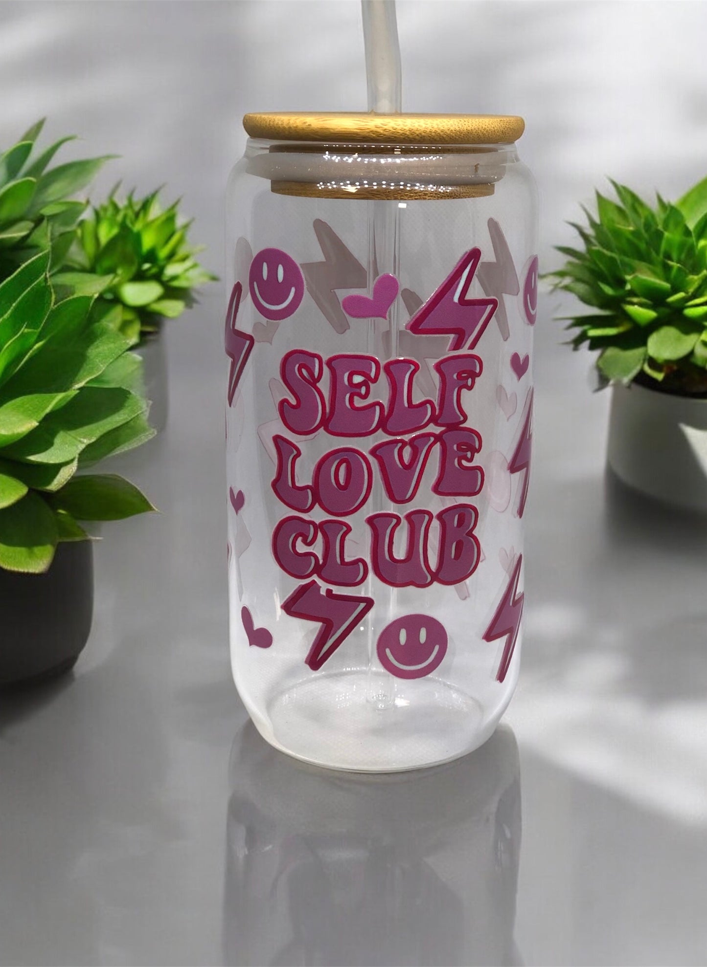 550ml Glass cup with straw