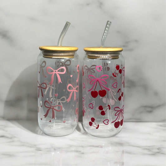 Bow Bundle - Glass Tumbler Cup Libbey Can with Straws