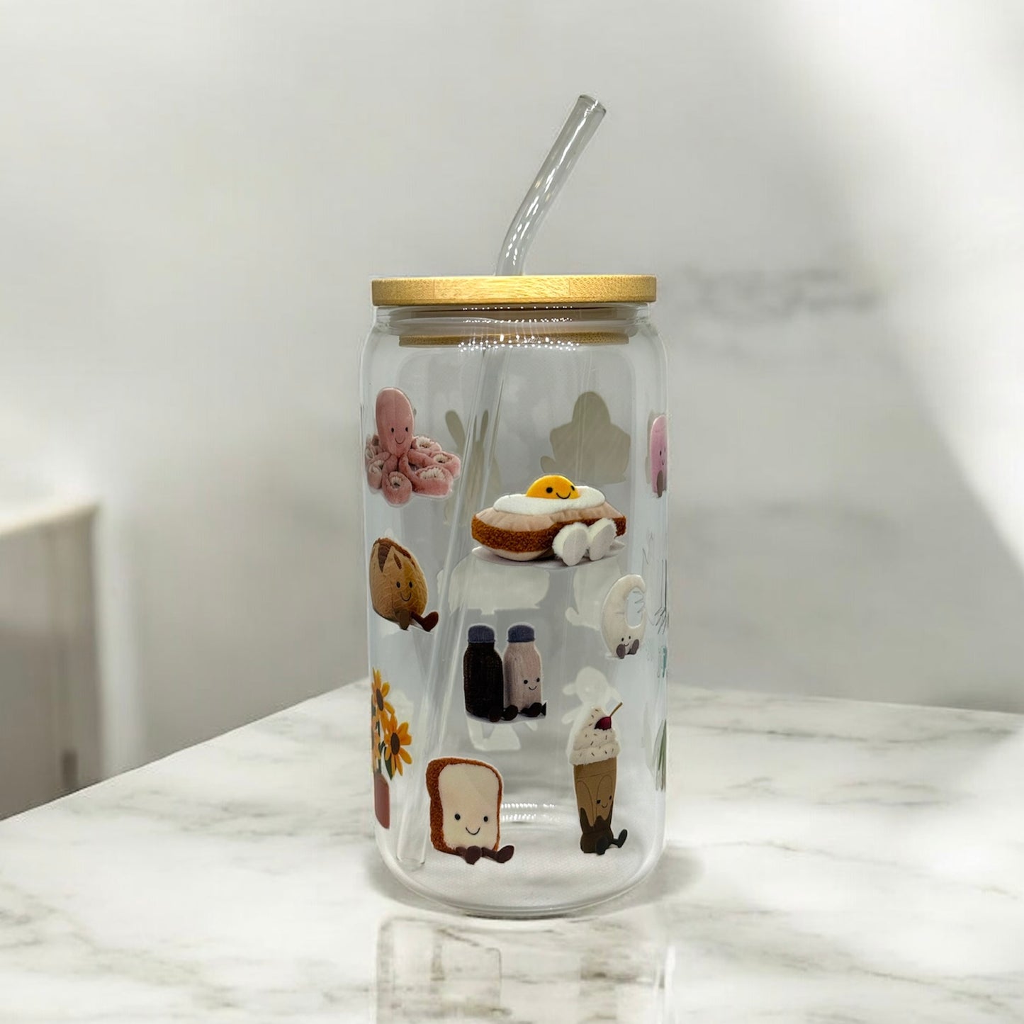 Jellycat 16oz Glass Libbey Can with Lid and Glass Straw