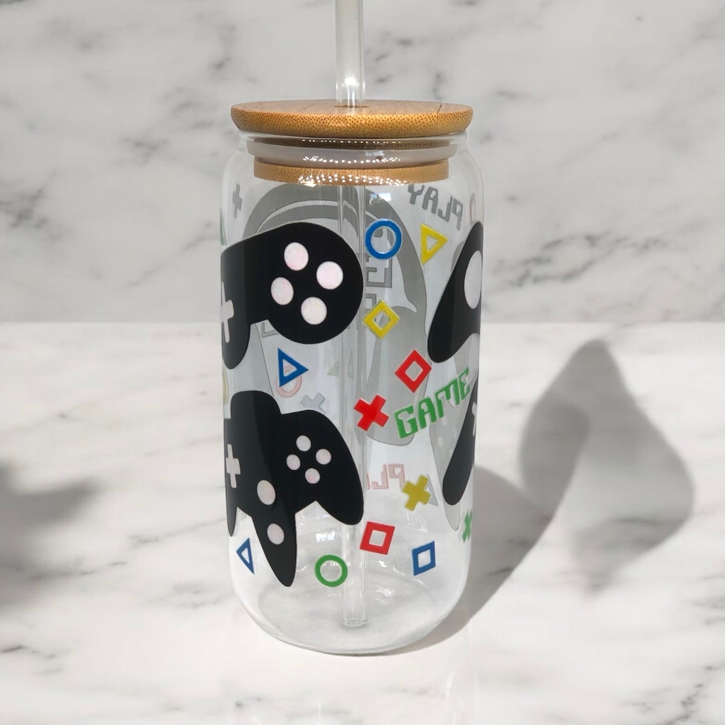 Gamer Fuel Glass Tumbler Cup Libbey Can with Straw