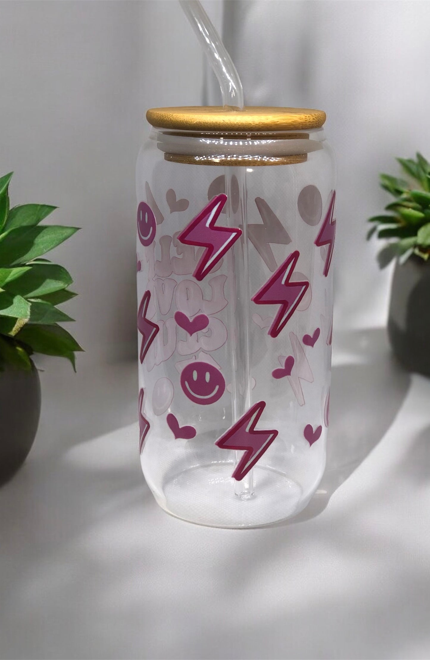 550ml Glass cup with straw