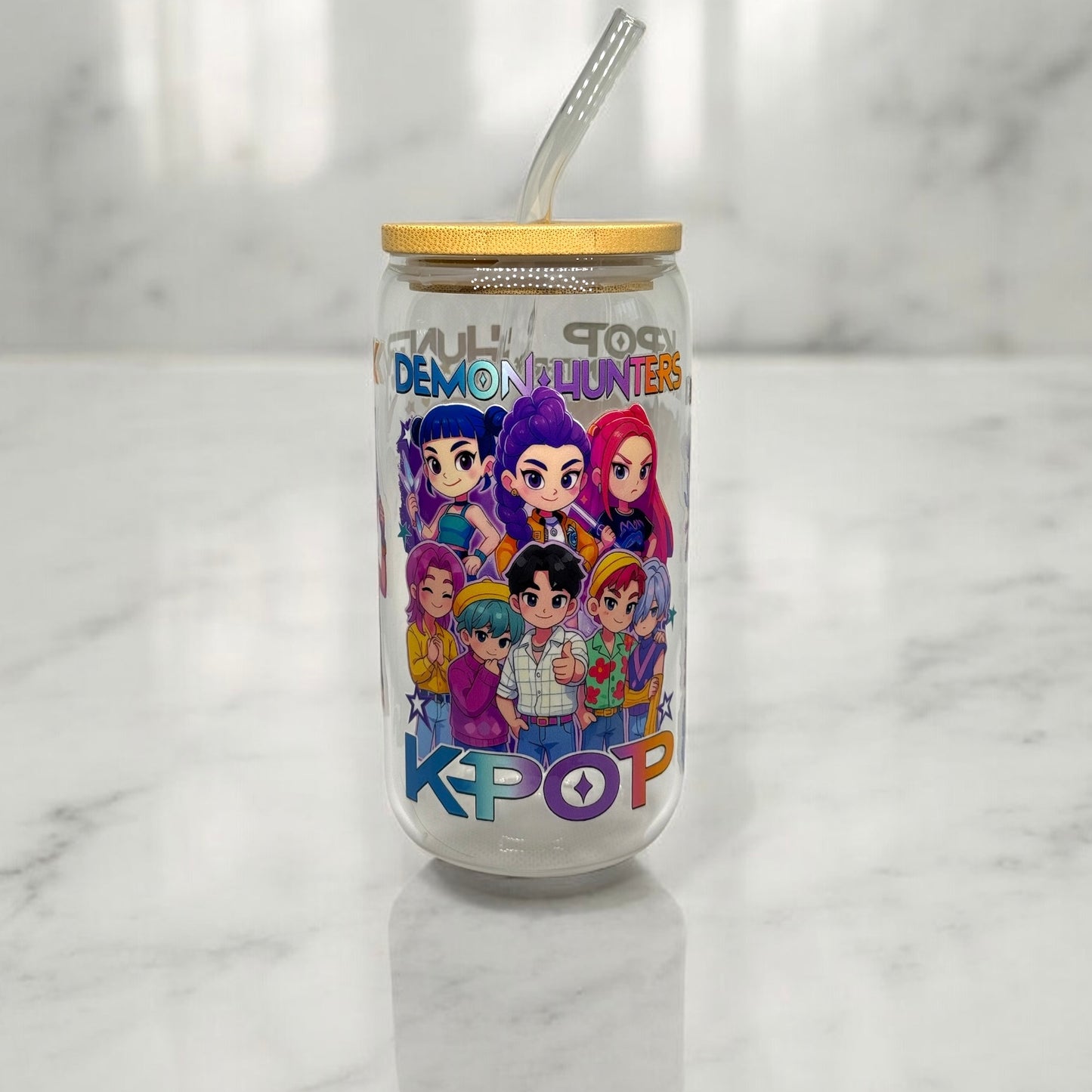 Kpop Demon Hunters 16oz Glass with Straw