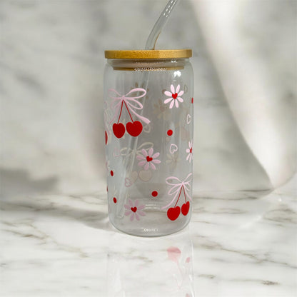 CherryBow 16oz Glass Libbey Can with Straw