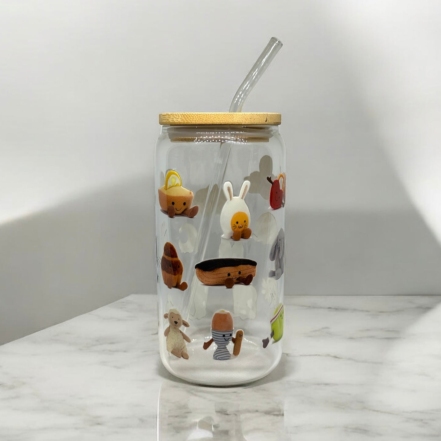 Jellycat 16oz Glass Libbey Can with Lid and Glass Straw