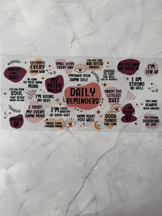 Daily reminders 16oz UV DTF Cup Wrap Transfer Sticker