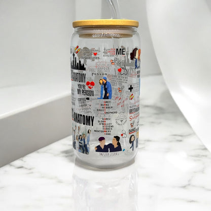 Greys Anatomy 16oz Glass Cup With Straw