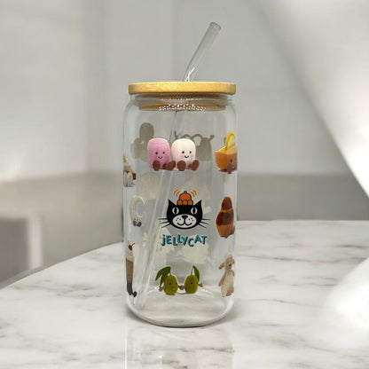 Jellycat 16oz Glass Libbey Can with Lid and Glass Straw