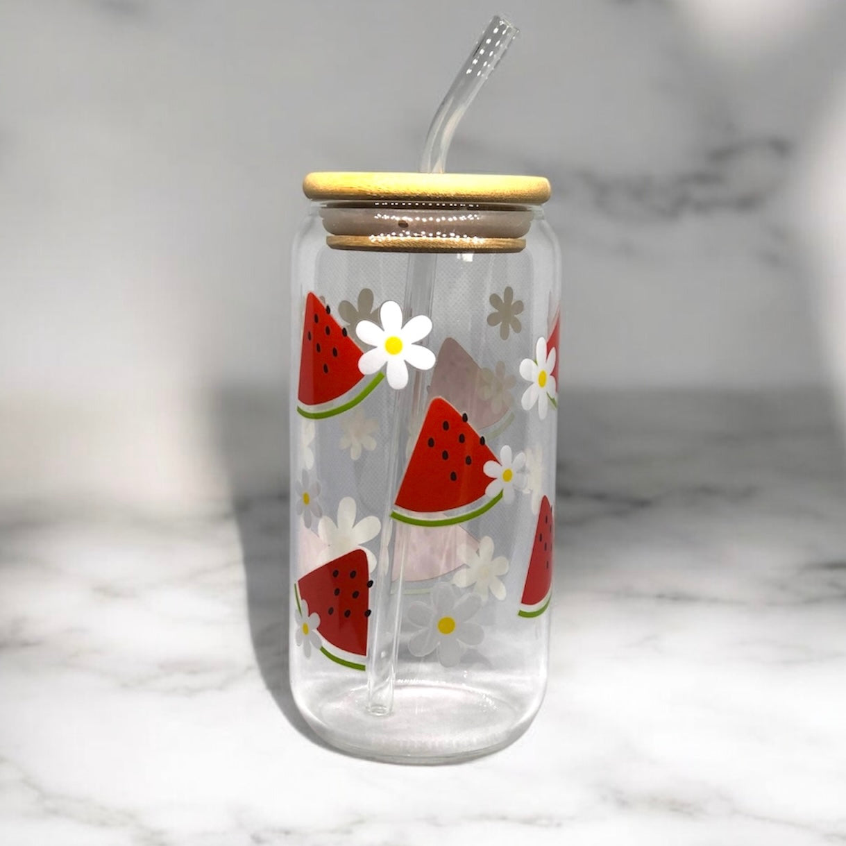 Watermelon Glass Tumbler Cup Libbey Can with Straw