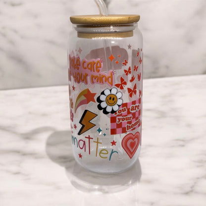 Self Love Glass Tumbler Cup Libbey Can with Straw