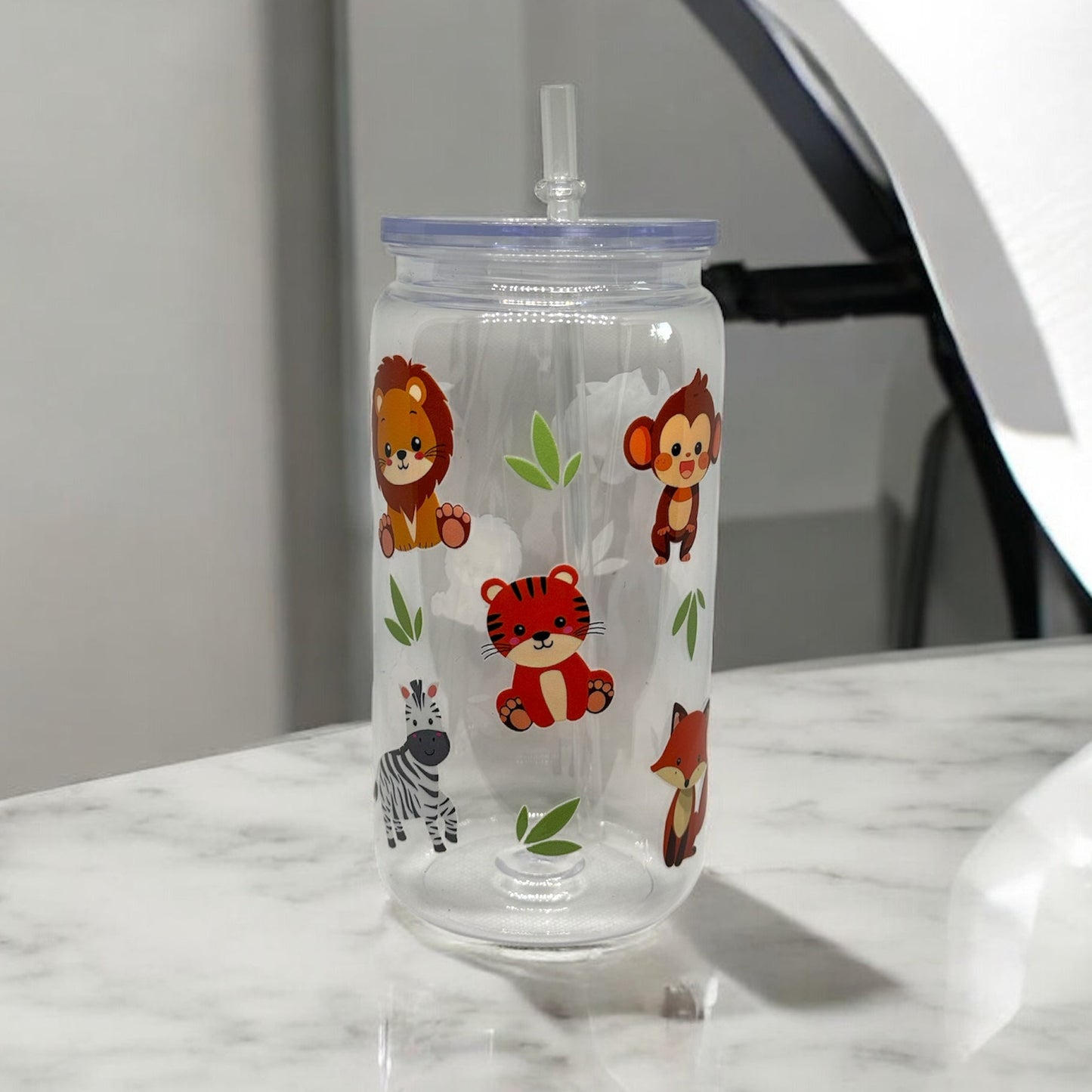 Zoo Animals 16oz Plastic Cup with Straw