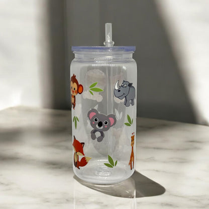Zoo Animals 16oz Plastic Cup with Straw