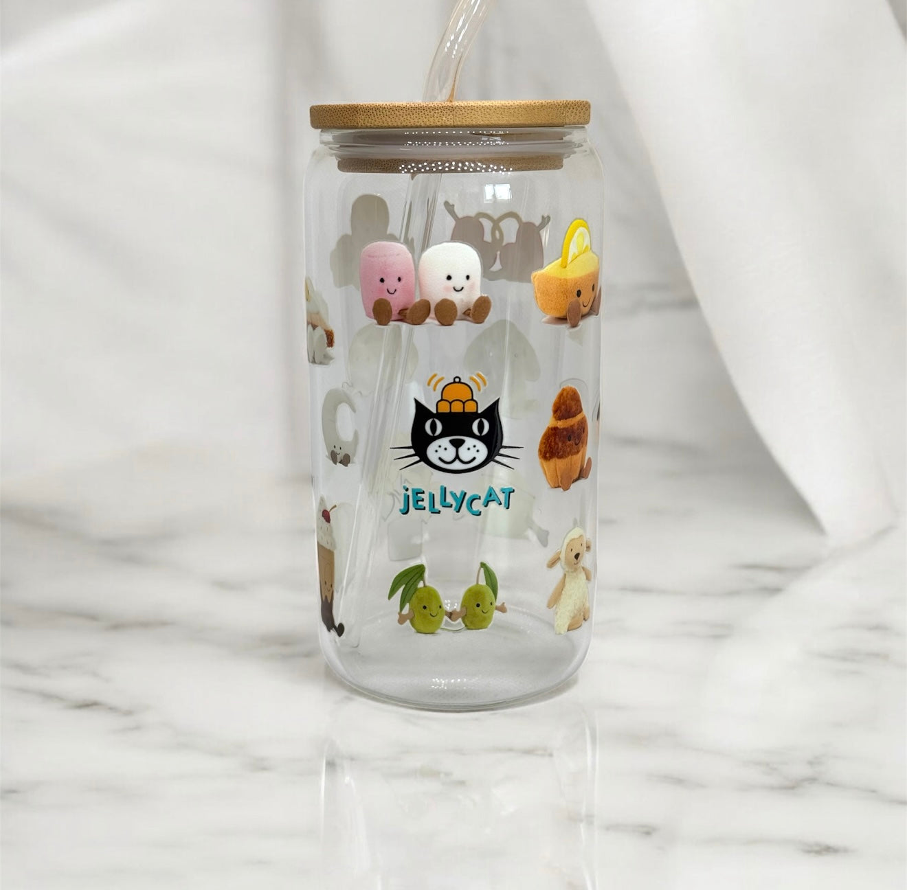 Jellycat 16oz Glass Libbey Can with Lid and Glass Straw