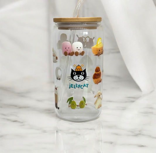 Jellycat 16oz Glass Libbey Can with Lid and Glass Straw