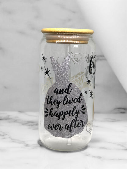 Engagement Glass Tumbler Cup Libbey Can with Straw