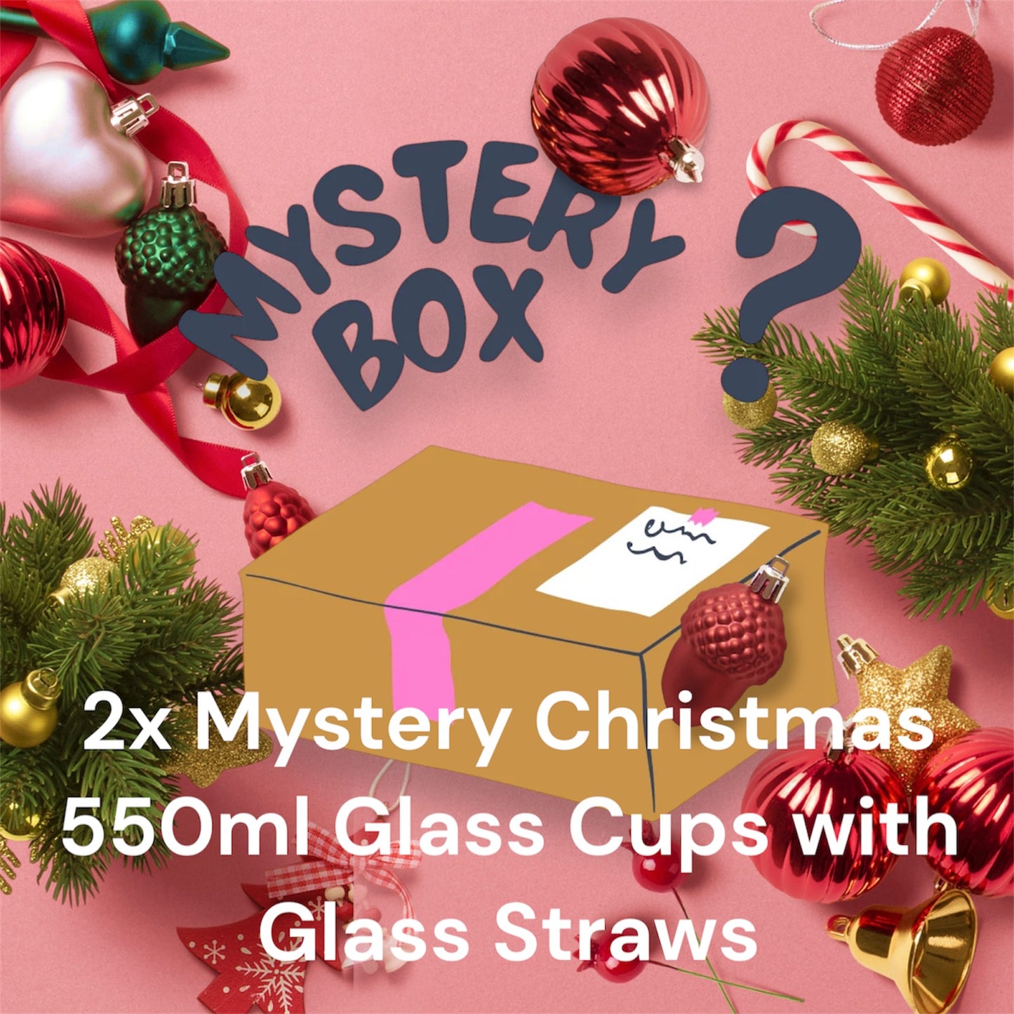2x Mystery Christmas Glass Tumbler Cup Libbey Can with Straw