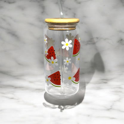 Watermelon Glass Tumbler Cup Libbey Can with Straw