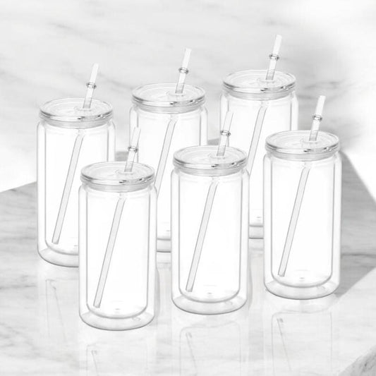 16oz Acrylic Plastic Double-Walled Snowglobe Cups with lid and straw