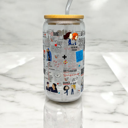 Greys Anatomy 16oz Glass Cup With Straw