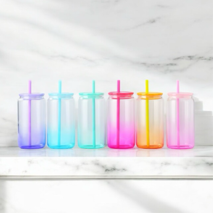 16oz Ombré Plastic Cup With Plastic Matching Straw