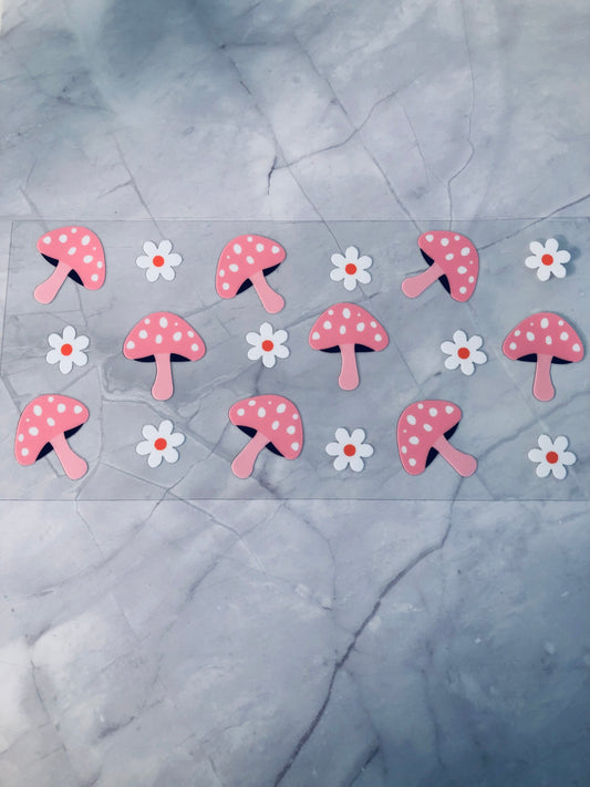 Pink Mushrooms 16oz UV DTF Cup Wrap Transfer Sticker