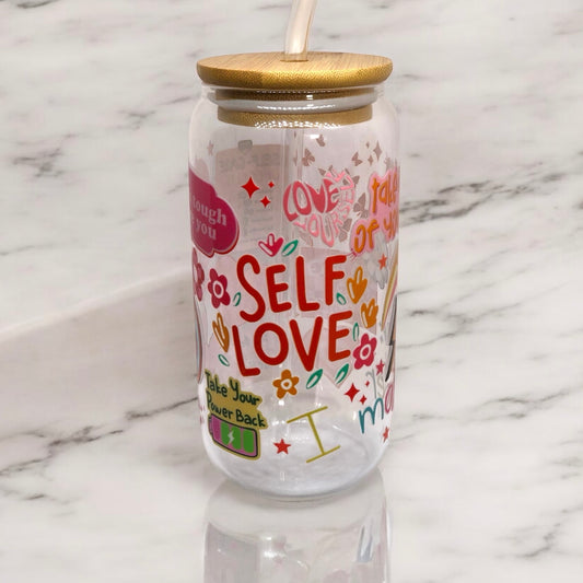 Self Love Glass Tumbler Cup Libbey Can with Straw