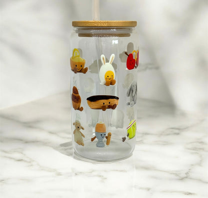 Jellycat 16oz Glass Libbey Can with Lid and Glass Straw